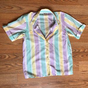 Vintage Pastel Striped Button Up Top